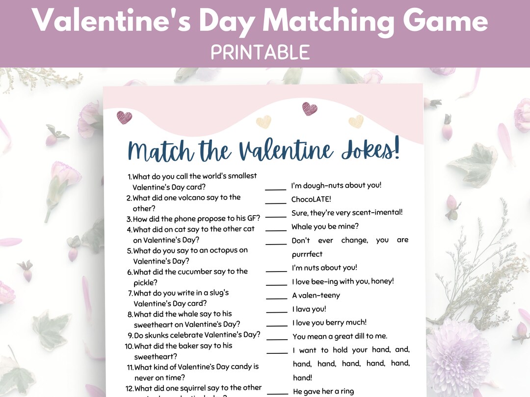 Valentine's Day Joke Matching Game, Valentine's Day Riddle, Kids Classroom Valentine Games and