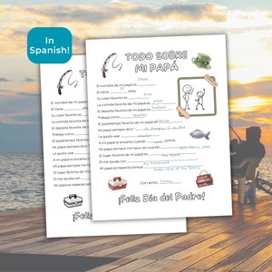Alles over mijn vader afdrukbaar in het Spaans, Todo Sobre Mi Papa, Feliz Dia del Padre, DIY Fishing Gift, Keepsake Gift van kinderen, kleurplaat