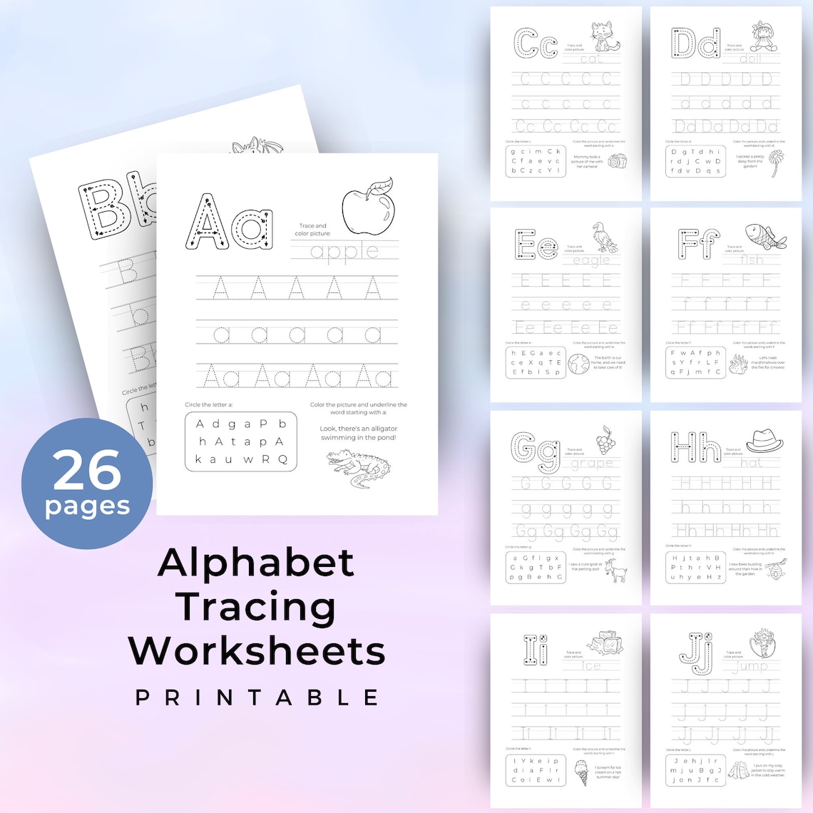 Printable Alphabet Practice Sheets PDF, Tracing Letter Worksheets