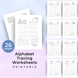 Printable Alphabet Practice Sheets PDF, Tracing Letter Worksheets Preschool, Alphabet ABCs Trace for Kids, Coloring Alphabet Activity Book