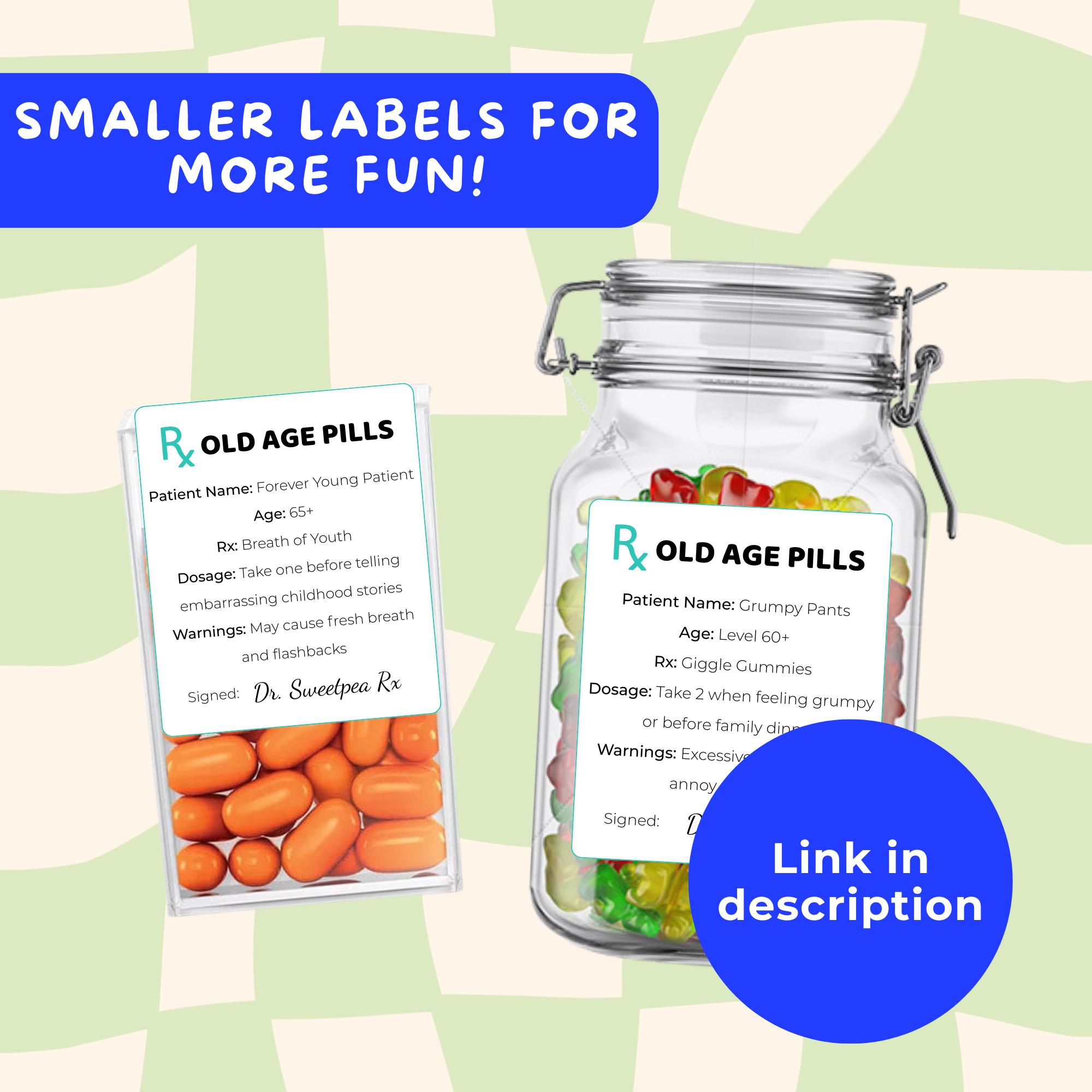 Age Sticker Labels Old Age Pills Tag Editable Printable, Over the Hill Milestone Birthday ...
