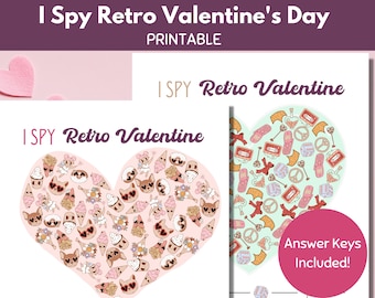I Spy Retro Valentine's Day Game Printable, Kids Retro Valentine Party Game, Valentine Activity for Kids, Classroom Valentine