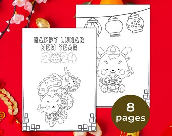 Lunar New Year Coloring Book, Chinese New Year Coloring Sheets Pages, Kids Activity Printable Crafts