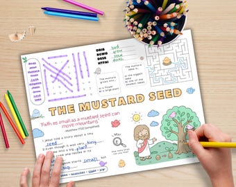Aktivität zum Gleichnis vom Senfkorn, Bastelvorlage zum Ausdrucken für Kinder, Lernprojekt, Bibelbasteln, Bibelstudium für Kinder im Homeschooling, Sonntagsschule
