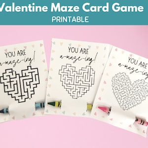 Valentine Maze Cards Printable, DIY Valentine Cards for Kids, School Classroom Valentine Activity