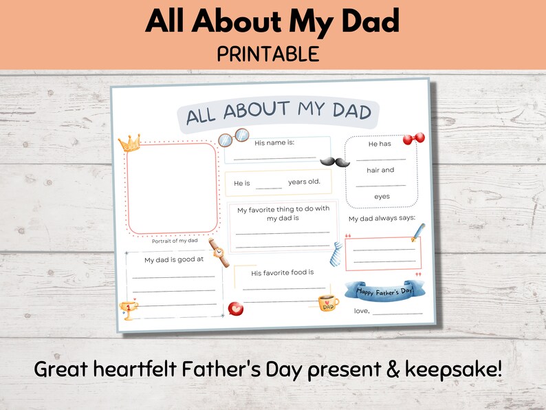 All About My Dad Printable, Father's Day Card Gift, Gift for Dad, Dad ...