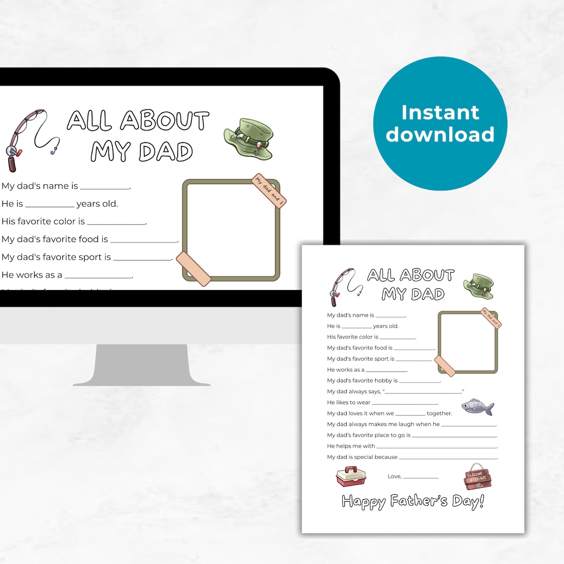 All About My Dad Printable, Father's Day Questionnaire Sheet, DIY ...