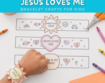 „Jesus liebt mich“-Armband basteln (zum Ausdrucken), Aktivität für den Sonntagsschulunterricht, Bibel-Malvorlage, Christliche Bastelidee für Kinder
