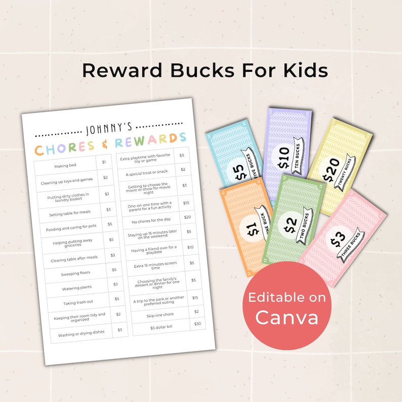 Chore Chart for Kids Earn Money, Editable Chore Planner List, Pretend ...