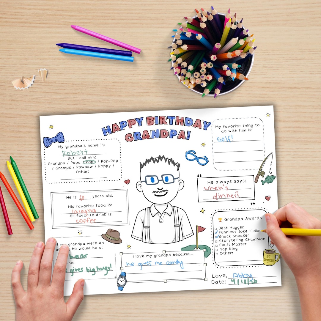 Happy Birthday Grandpa Coloring Page, Printable Kids Gift, DIY Greeting ...