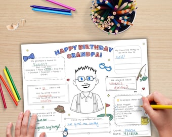 Alles Gute zum Geburtstag Opa Malseite, Printable Kinder Geschenk, DIY Grußkarte, Geschenk von Enkelkinder, Beschäftigungsseite