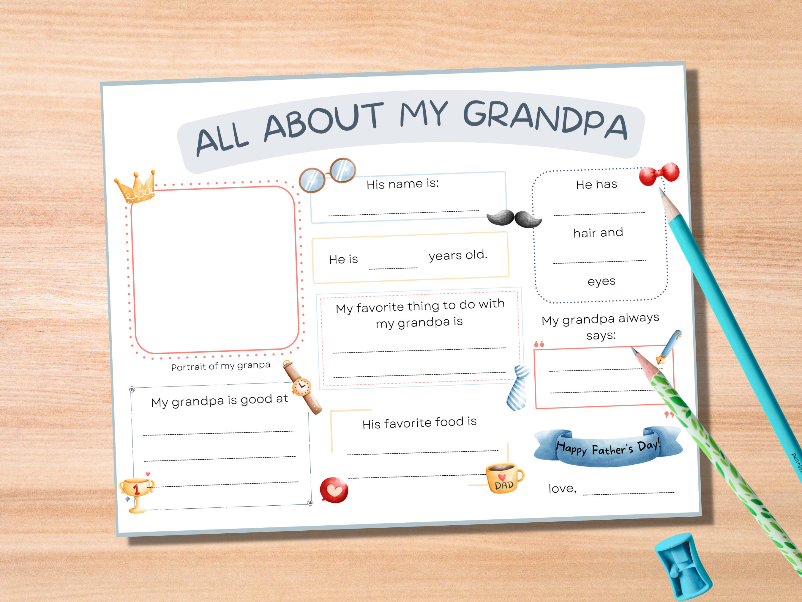 All About My Grandpa Printable, Fill in the Blank Father's Day Card ...