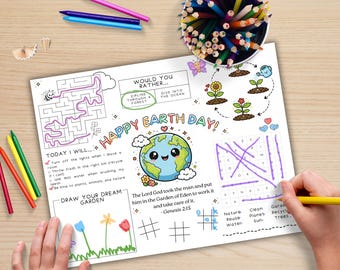 Tag der Erde Aktivität Tischset druckbar, lustige Kinder Malseite, Handwerk für christlichen Klassenzimmer, Natur lernen Arbeitsblatt, Sonntagsschule