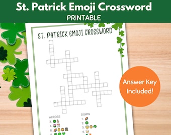 St. Patrick's Day Emoji Crossword Puzzle Game Printable, Kids St. Paddy's Day Party Printable Activity, St. Patty's Day Classroom Games
