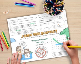 Johannes der Täufer Aktivitätsblatt, druckbarer Spaß für Kinder, Lernhandwerk, Bibelhandwerk, Bibelarbeit für Kinder zu Hause