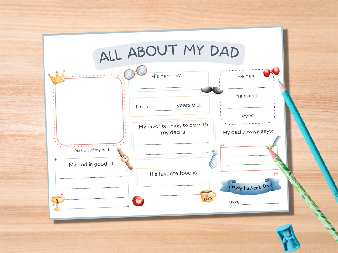 All About My Dad Printable, Father's Day Card Gift, Gift for Dad, Dad ...