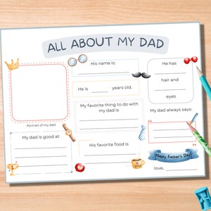 All About My Dad Printable, Father&#39;s Day Card Gift, Gift For Dad, Dad Interview, Questionnaire, Father&#39;s Day Keepsake