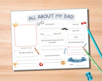 All About My Dad Printable, Father's Day Card Gift, Gift For Dad, Dad Interview, Questionnaire, Father's Day Keepsake