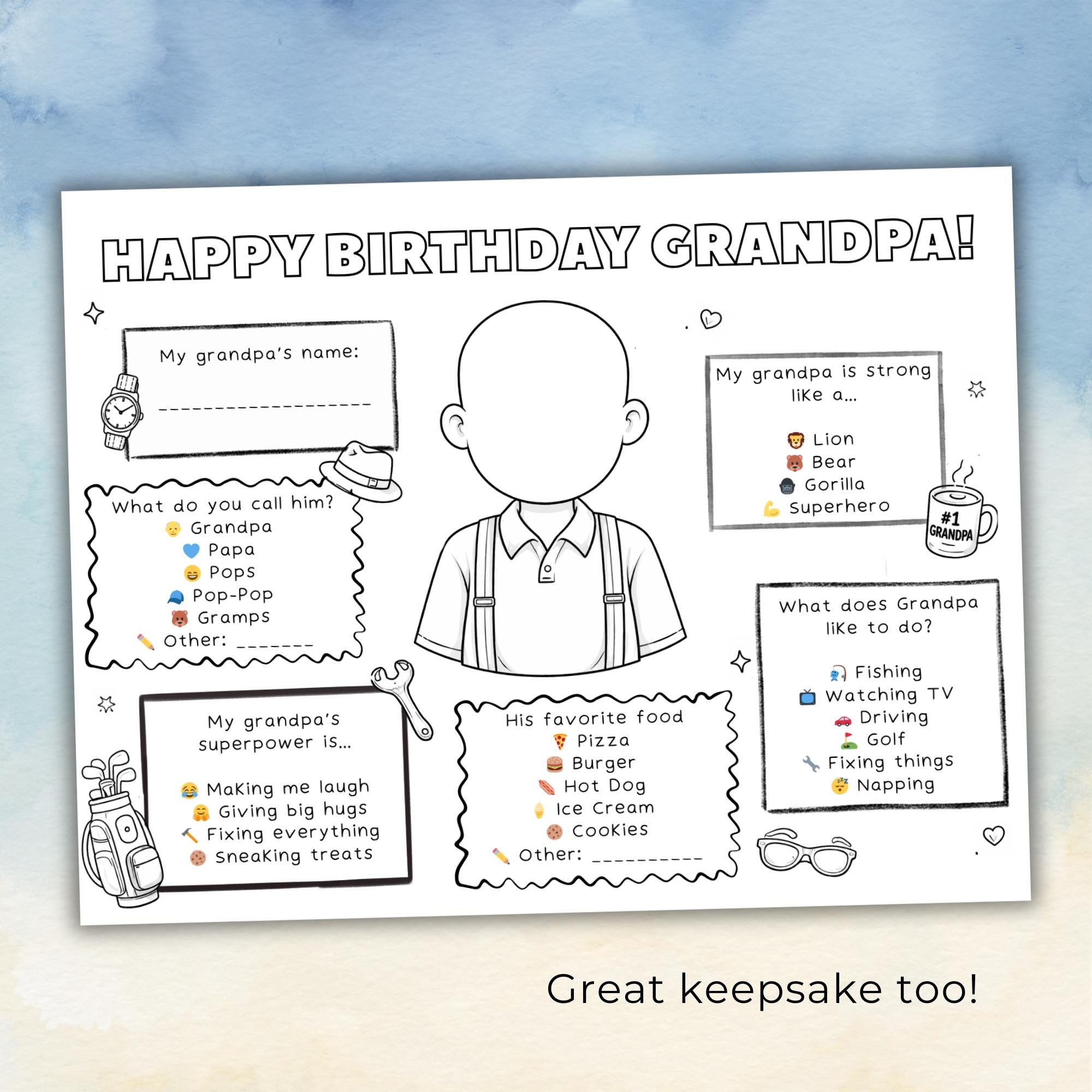 Happy Birthday Grandpa Coloring Page, Printable Kids Gift, DIY Greeting ...