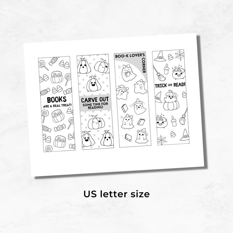 Halloween Printable Coloring Bookmarks Printable, DIY Fall Bookmark Set ...