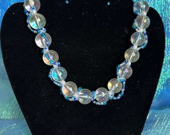 Handmade Clear and Blue Bubble Mermaid Doll Necklace for Movie Costume or Cosplay.