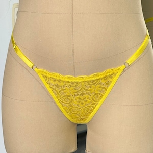 Yellow thong panties | See through lace panties | Luxury underwear | Lace lingerie | Provocative underwear | Hot lingerie