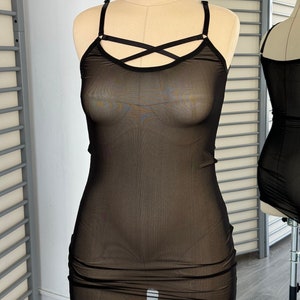 Black transparent dress with chest harness | Black see through babydoll