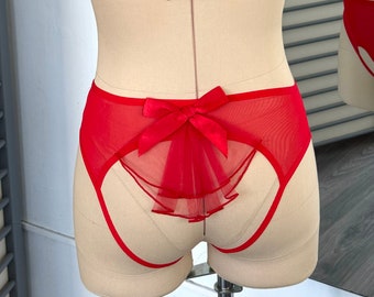 Red open panties with bow | Сrotchless panties | Transparent lingerie | See through panties | Provocative underwear | Hot lingerie