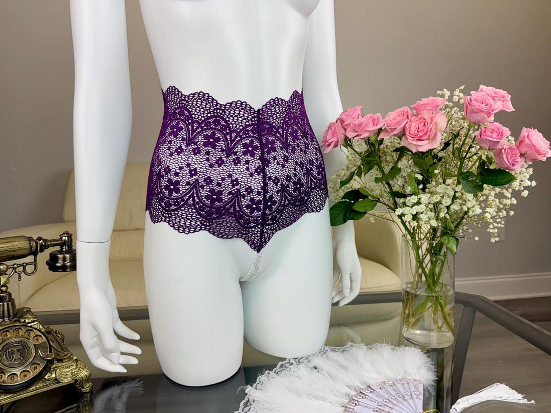 Lace Crotchless Panties With Pearls - Tailored Luxury Intimates
