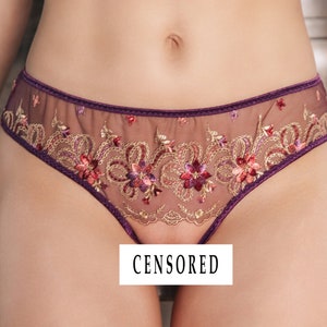 Coquette Lace and Satin Bra and Crotchless Panty