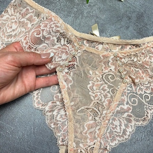 Lace panties with pearls | Beige pearled panty | Lace underwear | Elegant lingerie | Luxury lace lingerie | Sensual lingerie