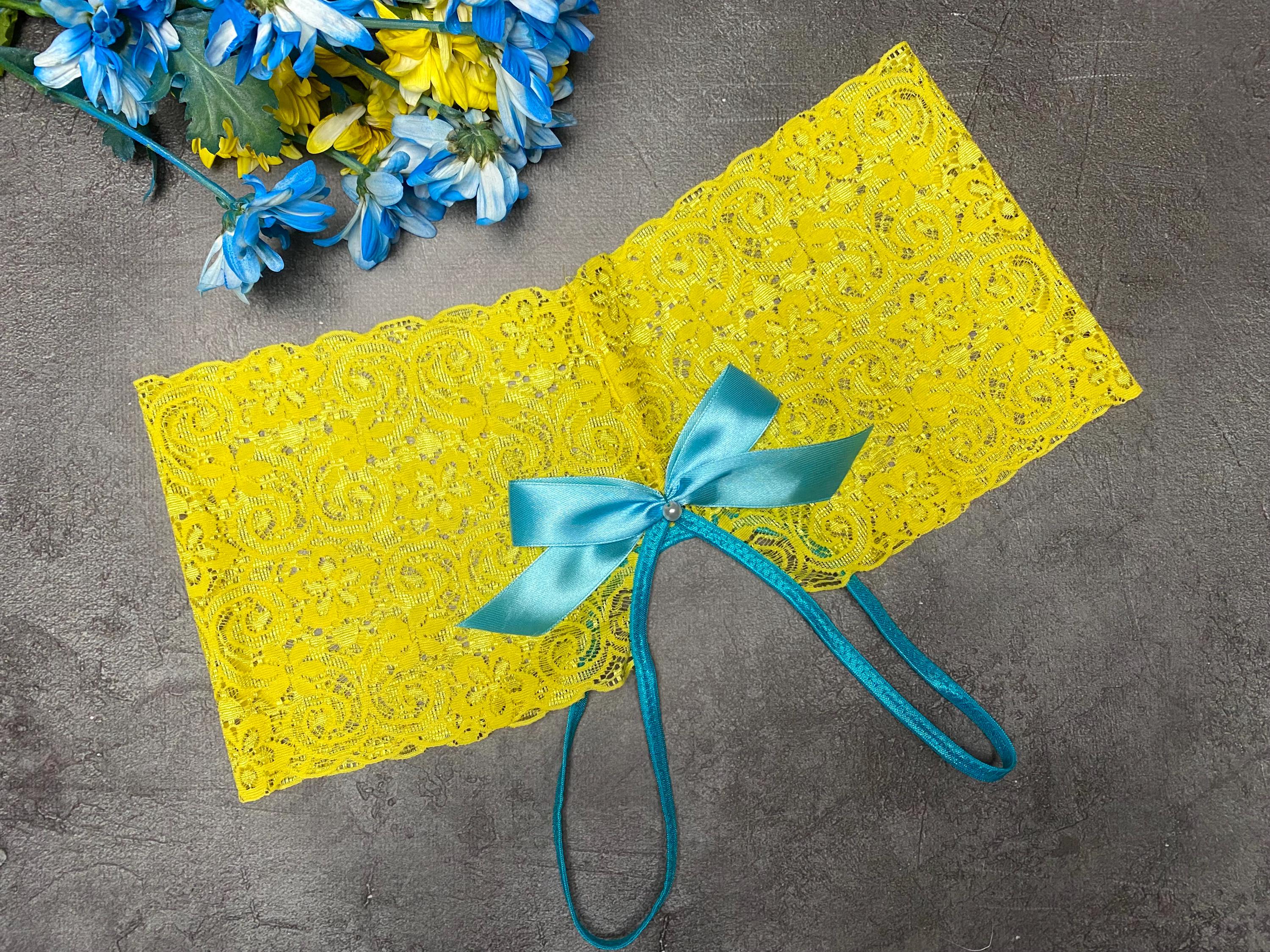 Yellow Lace Crotchless Panties With Bow| Erotic Crotchless Boyshorts