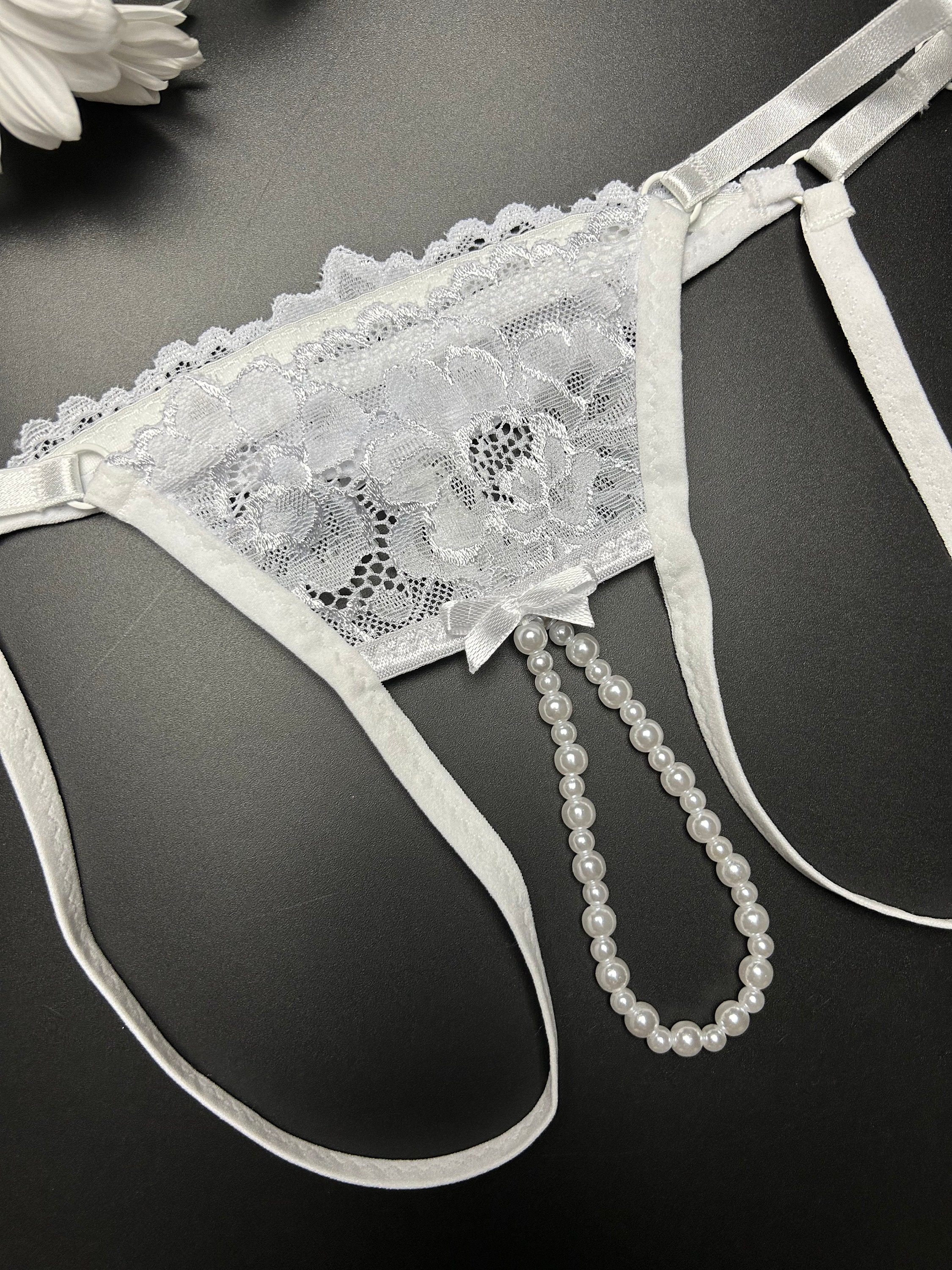White Crotchless Panties Pearls Pearl Crotch Panty Wedding Night Lingerie Proposal Gift Alluring