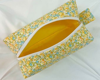 Yellow floral makeup/cosmetic bag with yellow lining