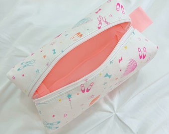 pink ballerina makeup/cosmetic bag with light pink lining, dance bag, ballet dance bag, ballet aesthetic