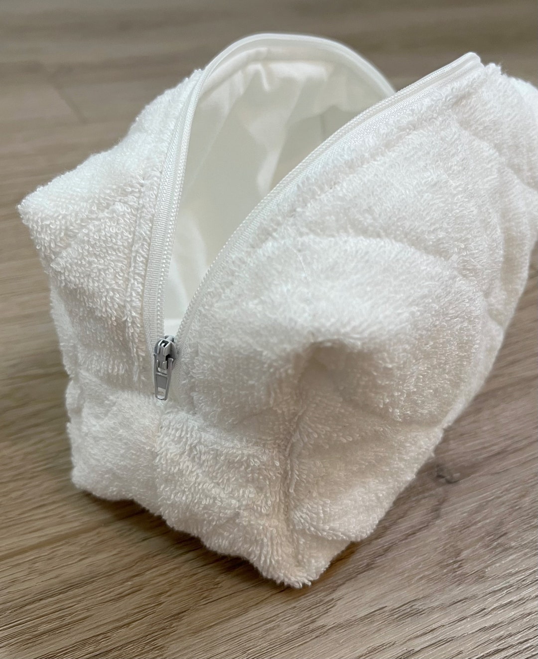 White Quilted Terry Cloth Makeup/cosmetic Bag With White Lining Etsy