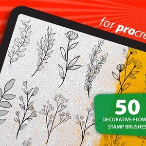 50 elegante paquete de pinceles florales, hermosos sellos de flores para procrear - sellos botánicos, procreación de plantas, paquete de flores, follaje procreado