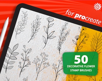 50 Elegant Floral Stamps for Procreate: Botanical Brush Pack (Digital Download)