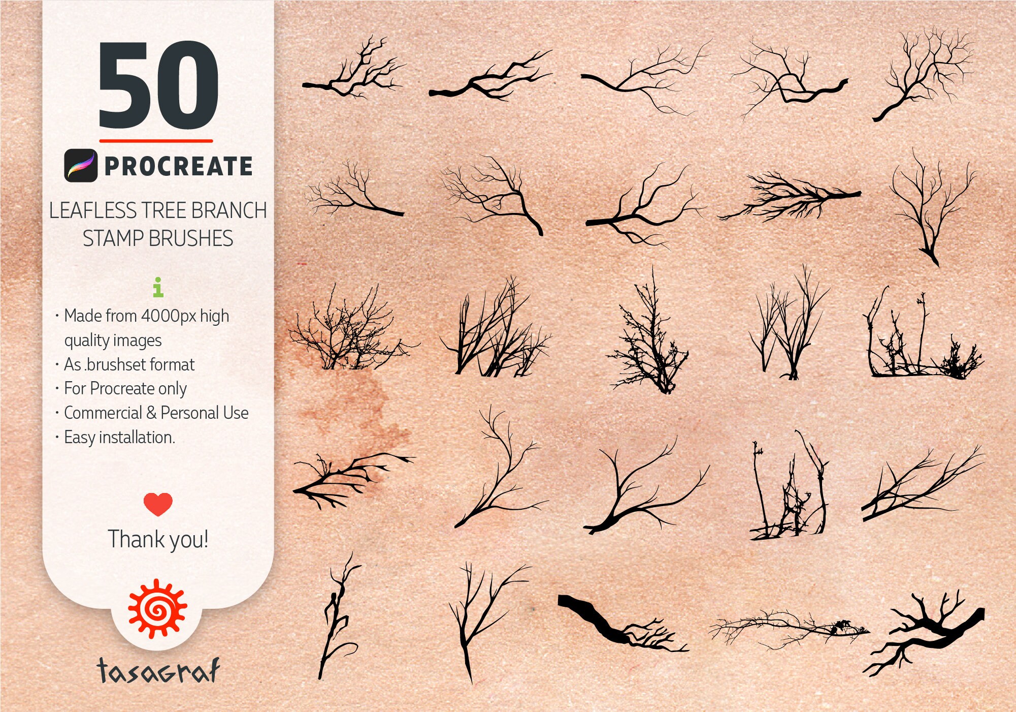 50 Leafless Branch Procreate Stamps: Tree Silhouette Brush Pack - Etsy