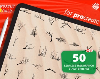 50 pinceaux de timbres de branche sans feuilles HQ Procreate, paquet de pinceaux de branche d'arbre mort, silhouettes de branche complexes, pinceaux de feuillage, tampons de procréation.