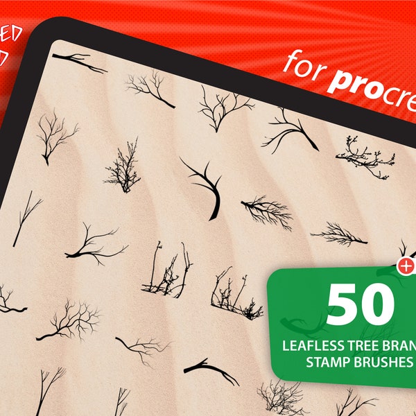 50 HQ Procreate Leafless Branch Stamp Brushes, Dead Tree Branch Brush Pack, Intricate Branch Silhouettes, Foliage Brushes, Procreate Stamps.