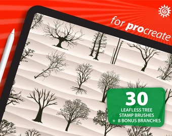 Set de pinceles para sellos de árbol sin hojas: 30 pinceles para Procreate (descarga digital)