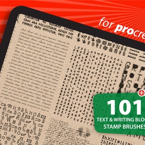 101 Elegant Text & Writing Blocks Stamp Brushes for Procreate, Effortless text blocks, Handwritings, Ancient runes, Calligraphy, Old Scripts