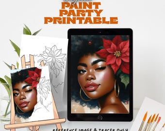 Black Girl Christmas Paint Party Printable: Holiday Canvas Art (Digital Download 8x10 PNG/JPEG