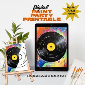 Relógio de vinil vintage em tela: Festa de pintura faça você mesmo (download digital)