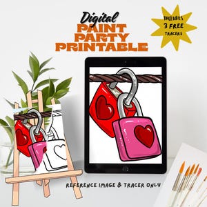 Locked hearts Painting Tracer | Canvas Outline | DIY Paint & Sip Printable | Valentine Coloring Page | Instant Digital Download (PNG/JPEG)