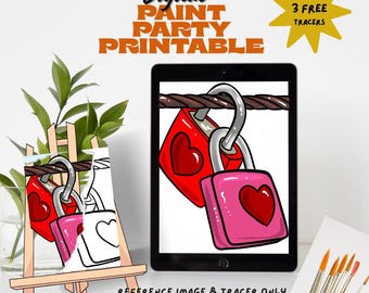 Locked hearts Painting Tracer | Canvas Outline | DIY Paint & Sip Printable | Valentine Coloring Page | Instant Digital Download (PNG/JPEG)