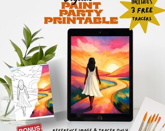 Walking into the sunset Portrait Painting Template | Women's History DIY Art