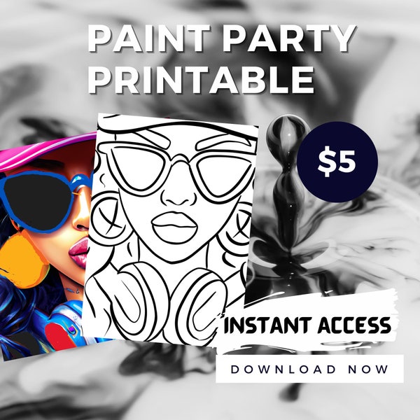 Canvas Printable Black woman gorgeous/ Pre Drawn Outline/ DIY paint and sip/ Party/ Paint Kit/ PNG/ paint party/digital download /Devine 9