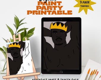 Schwarz gekrönter König Leinwand Umriss: DIY Paint Party Printable (Digitaler Download)